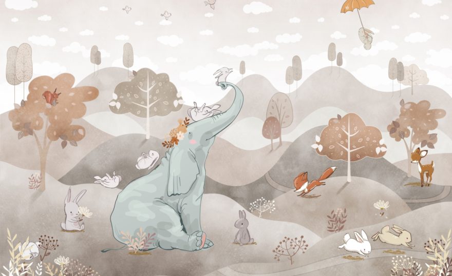 Olifant en vriendjes fotobehang