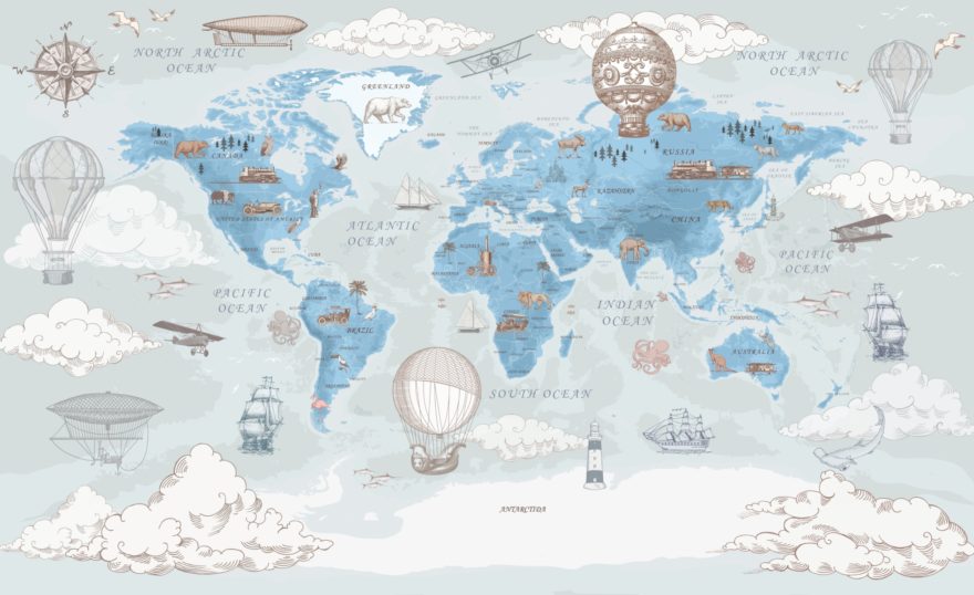 Wereldkaart kinderkamer fotobehang