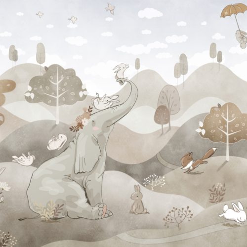 Olifant en vriendjes bruin fotobehang