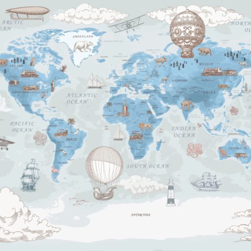 Wereldkaart kinderkamer fotobehang