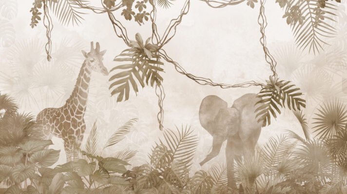 Giraffe en olifant sepia