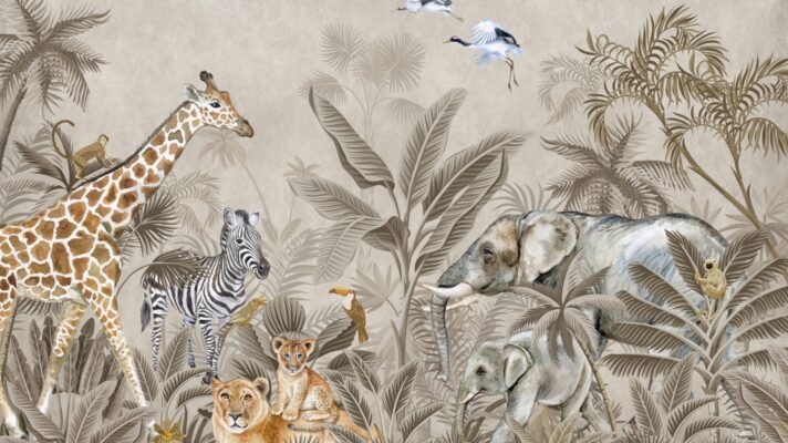 Jungle vrienden bruin fotobehang