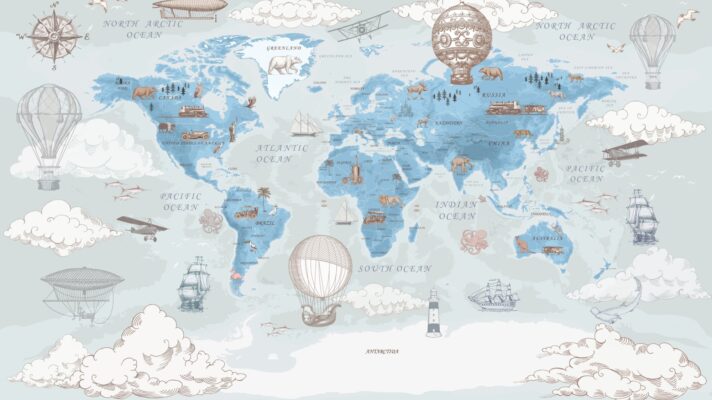 Wereldkaart kinderkamer fotobehang